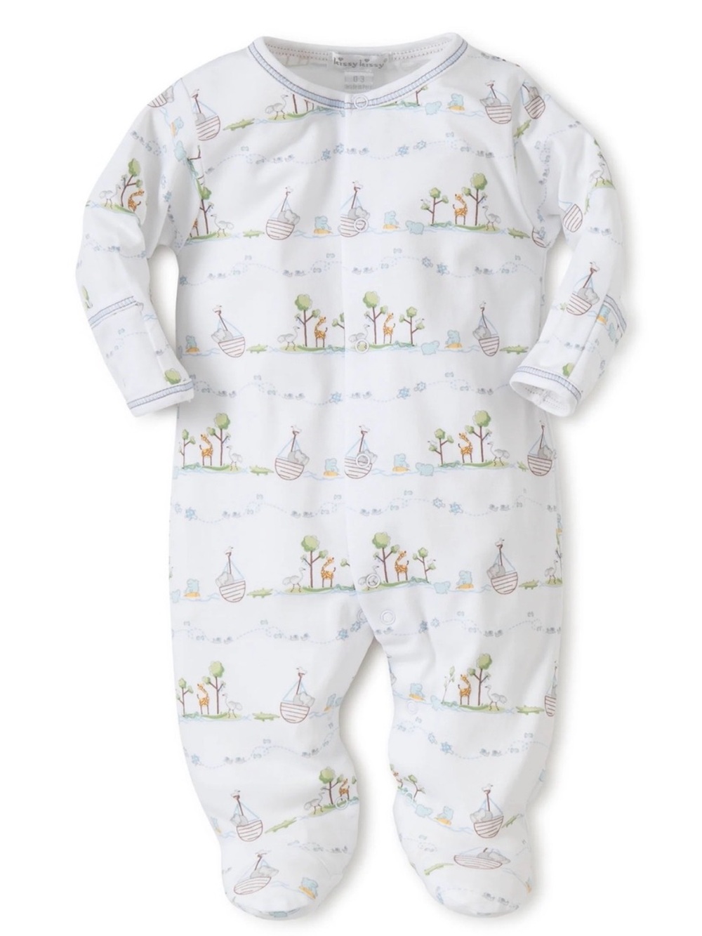 Kissy Kissy Baby Bodysuit in Noah’s Ark Print with matching hat.